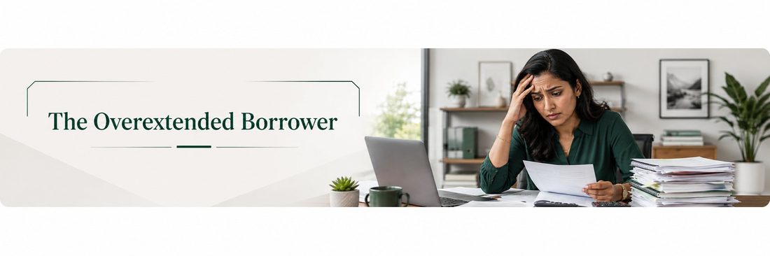 The Overextended Borrower — small business owner stressed by too much existing debt